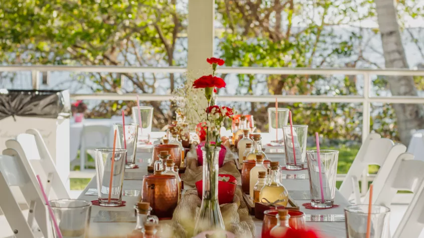 Enjoy making cocktails with a friend surrounded by a beautiful view.