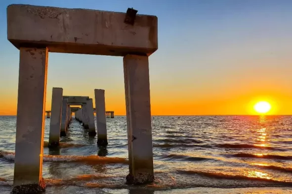 The Fort Myers Beach pier at sunset 